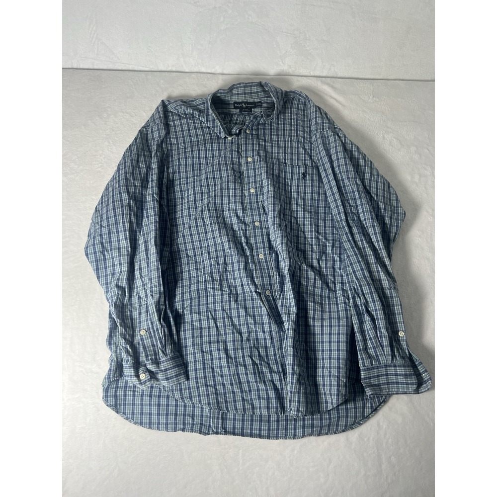 Mens Ralph Lauren Blake Long Sleeve Button Up Shirt Blue Yellow Plaid XXL